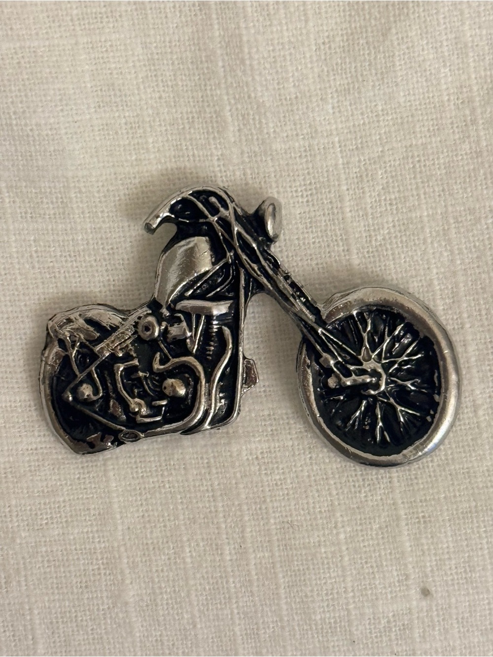 Vintage 80s Chopper Motorcycle Heavy Pewter Pin 2"